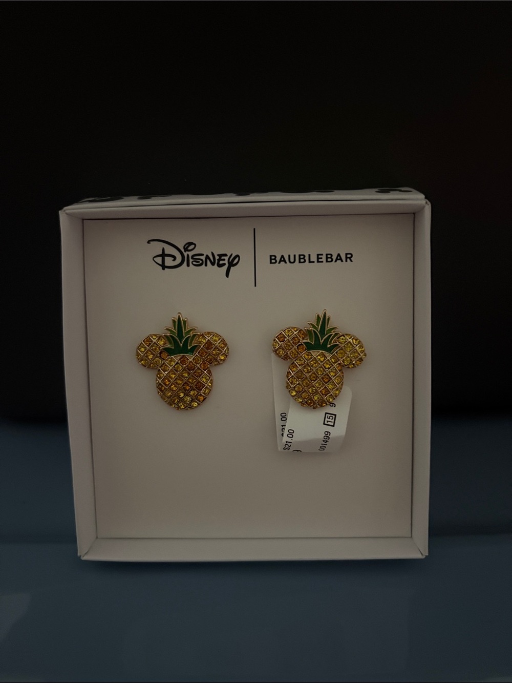 BaubleBar Disney Pineapple Mickey Stud Earrings in Gold and Green
